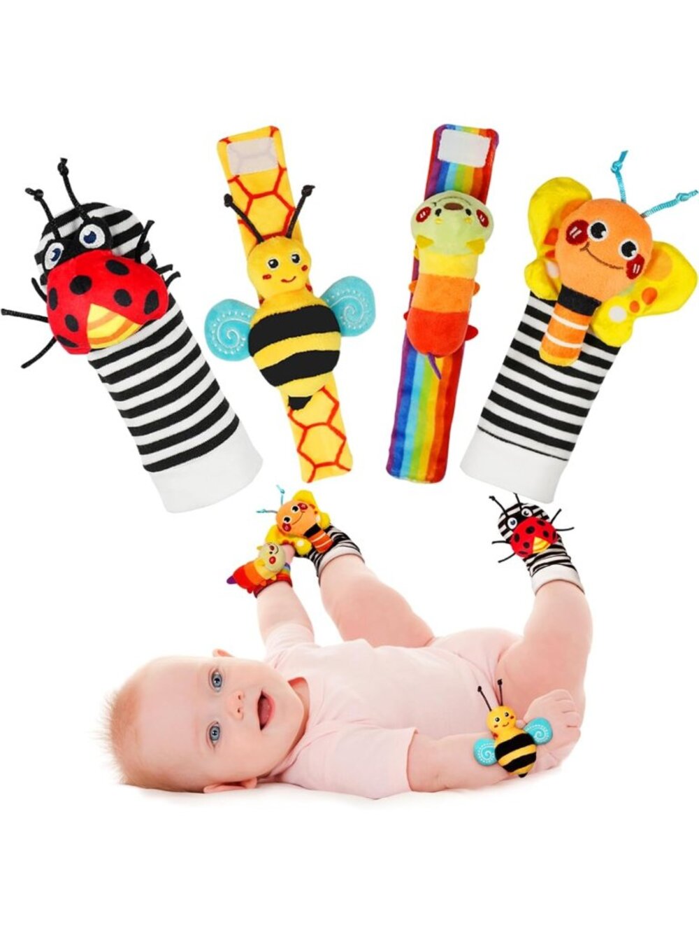 Baby Wrist Rattles & Foot Finder Socks Set | Infant Toys for 0-12 Months